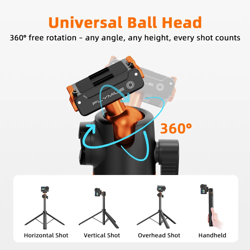 Flymile Magnetic Tripod Selfie Stick for DJI Osmo Action 6, Quick Release Base, 140cm