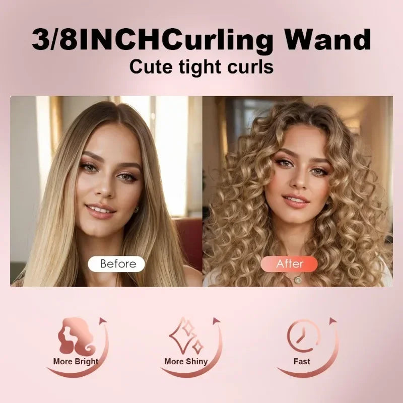 Mini Hair Curling Iron 9mm Curler Wand Professional Curly Tongs Ceramic Electric Salon Styling Tool Small Crimping Iron