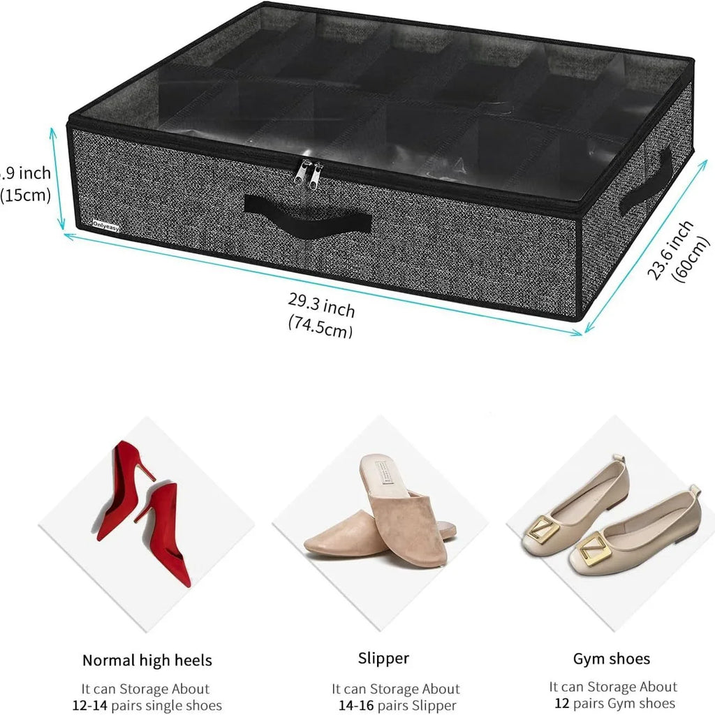 Under Bed Shoe Storage Organizer for Closet Fits Underbed Shoe Containers Boxes Organizador with Clear Cover
