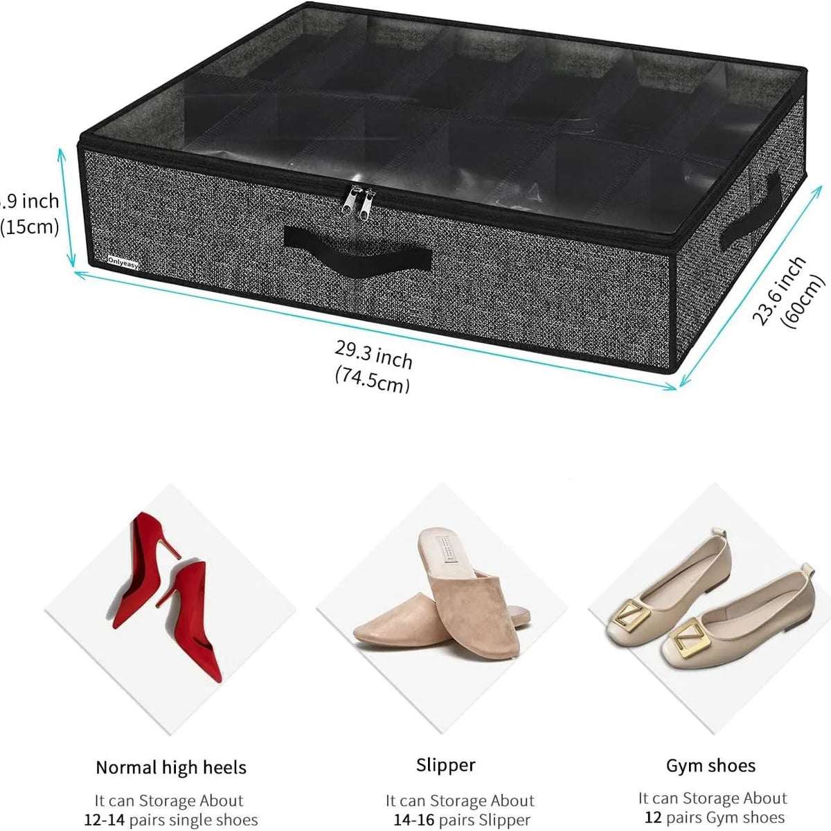 Under Bed Shoe Storage Organizer for Closet Fits Underbed Shoe Containers Boxes Organizador with Clear Cover