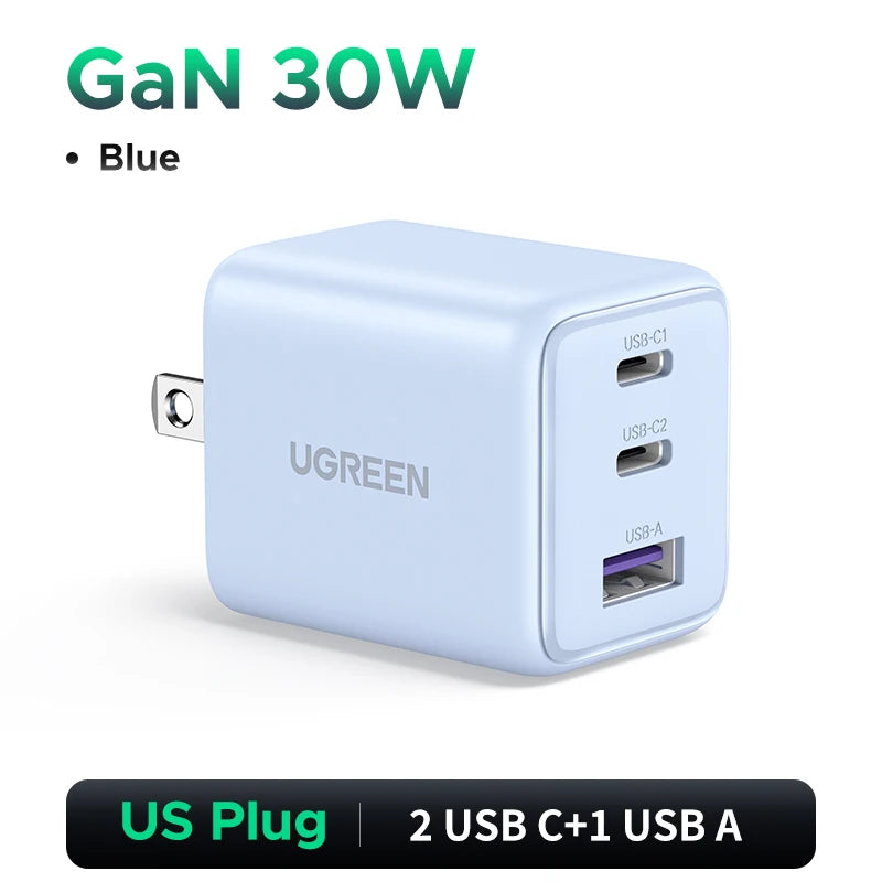 【US Plug】UGREEN 20W 30W GaN Charger Mini PD 3.0 USB C Phone Charger For iPhone 16 15 14 Pro Samsung S25 Xiaomi Tablet iPad Air