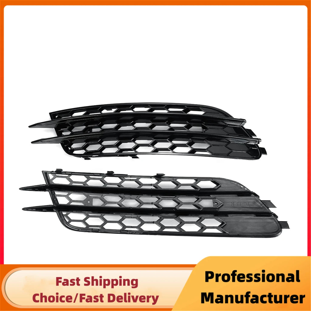 1Pair Front Bumper Fog Light Grille For Audi A6 C7 Sedan 2012 2013 2014 2015 Fog Lamp Honeycomb Mesh Grilles Glossy Black Cover