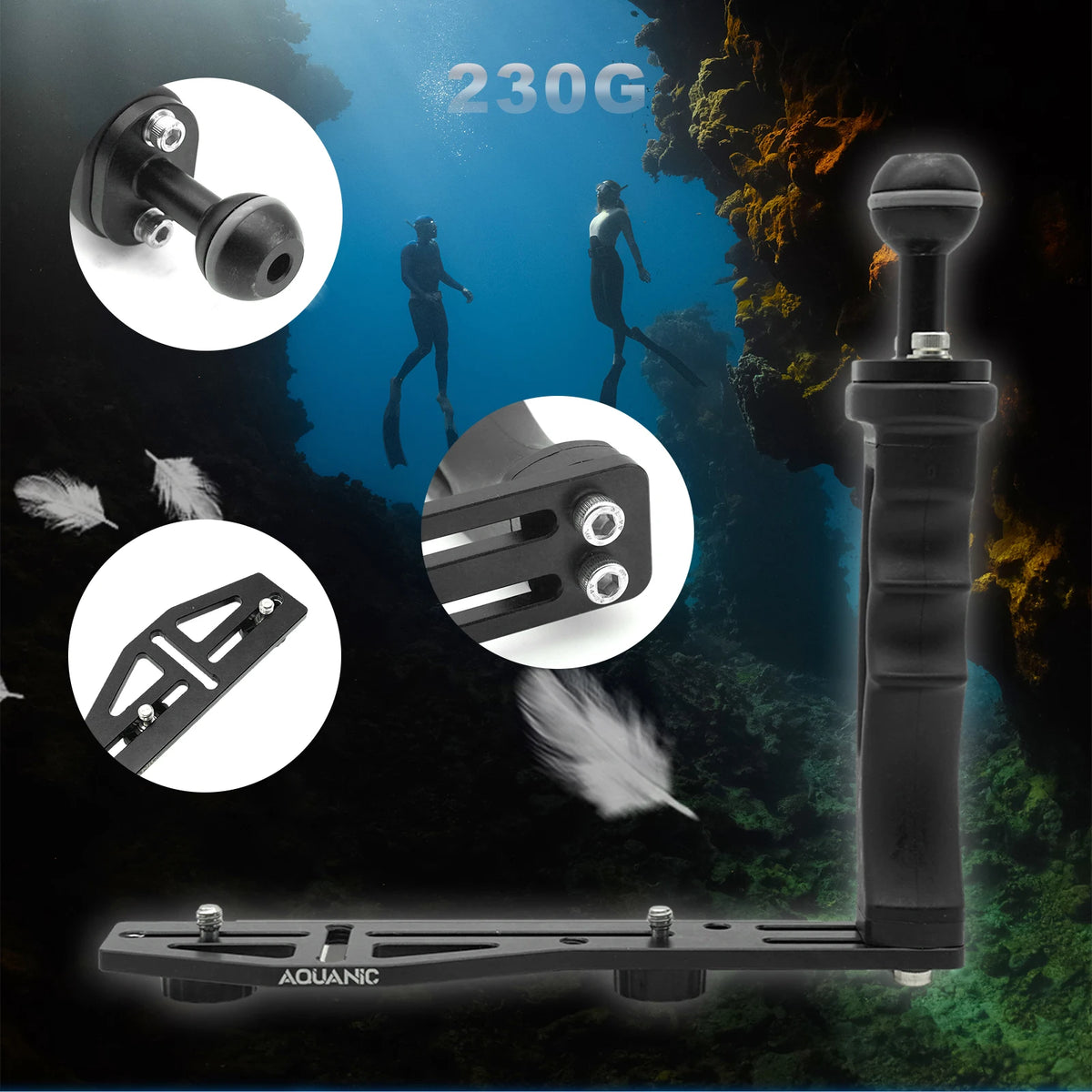 Aquanic AS060 Aluminum Alloy Diving Camera Tray Handle Bracket for GoPro, DJI Action