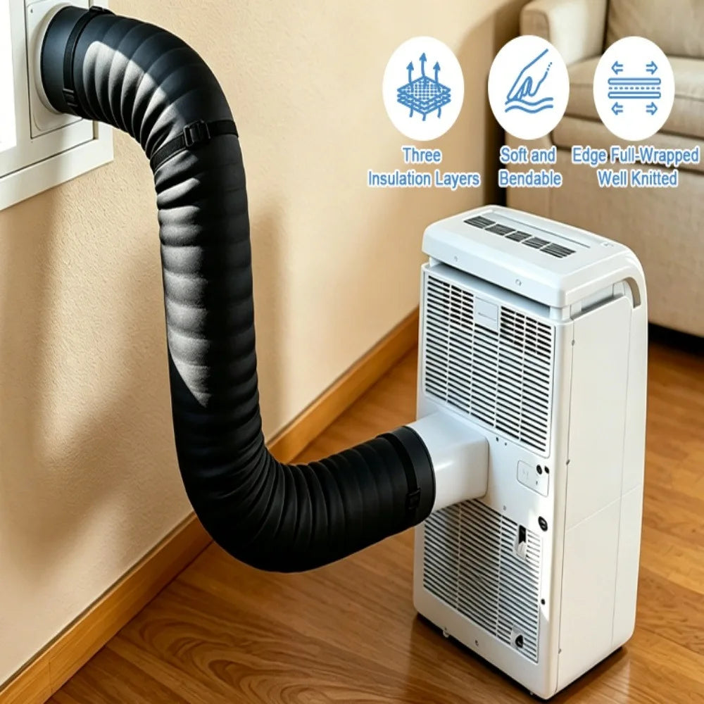Portable AC Exhaust Hose Insulation Sleeve Cover Waterproof, Adjustable Straps, Black/Grey/Silver