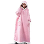 180cm Super Long Flannel Blanket Pyjamas with Sleeves Winter Hoodies Sweatshirt Women Men Pullover Fleece Giant Oversized Outdoo