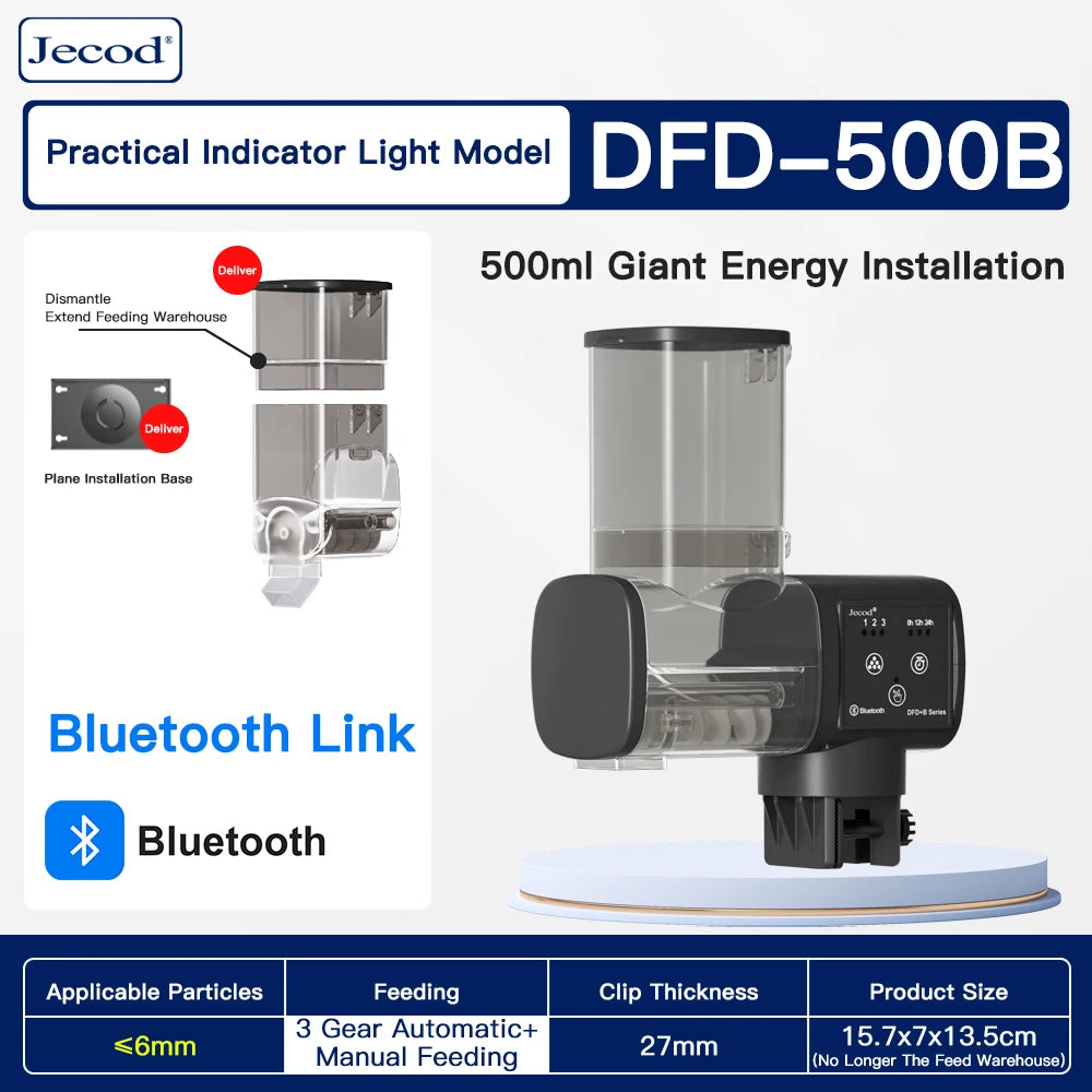 Jebao DFD Bluetooth Smart Feeder with APP Control, 2024 Automatic Aquarium Fish Feeder Timer, Battery/USB Powered for Ornamental