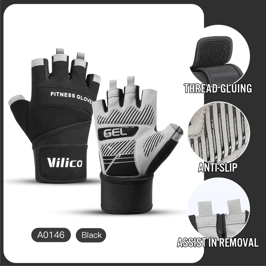 Half Finger Cycling & Gym Training Gloves Anti-Slip Grip, Black/Brown, Sizes M-XL