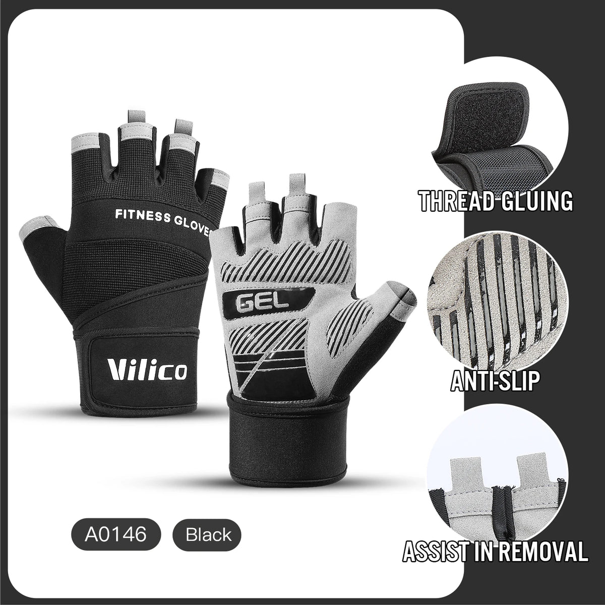 Half Finger Cycling & Gym Training Gloves Anti-Slip Grip, Black/Brown, Sizes M-XL