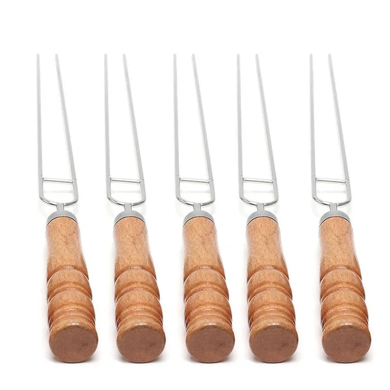 10pc Stainless Steel BBQ Skewers Set with Wood Handles, Black Storage Bag