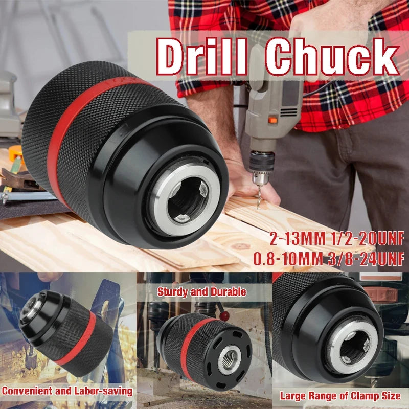 4pcs/set,2mm~13mm Threaded Metal Keyless Drill Chuck,1/2-20UNF Quick Change,Conversion Shank(Hex/SDS-Plus/Socket Square Adapter)