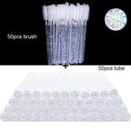 50pcs Lash Brush Mascara Wands with Tube Containers, Crystal Handle Spoolies - Red