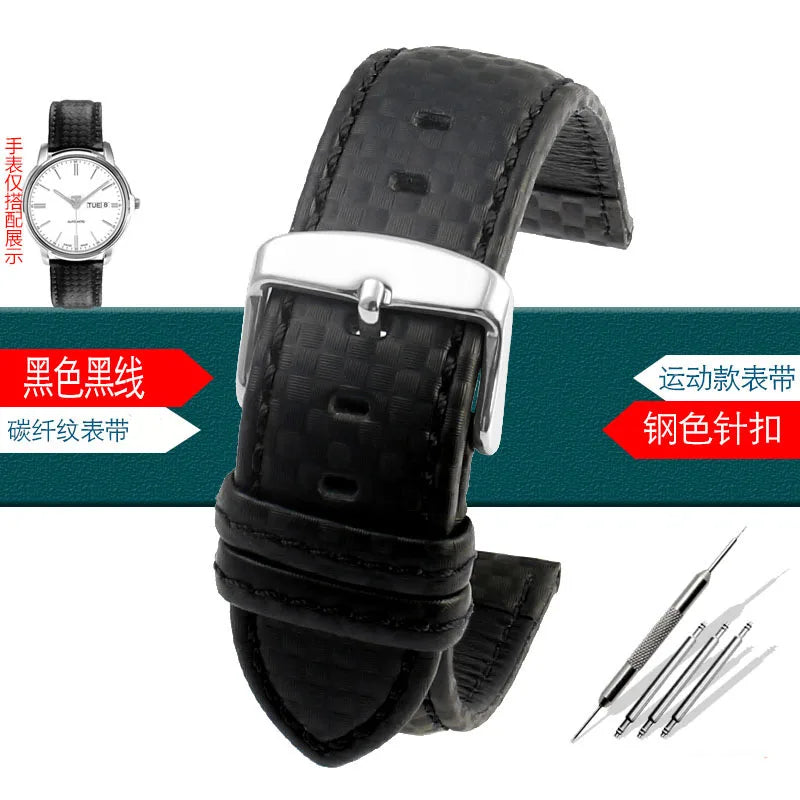 Carbon Fiber Pattern Leather Watch Strap 18mm 20mm 21mm 22mm 23mm 24mm Black Red Orange Stitching Watchband Bracelet Wristband