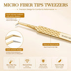 MASSCAKU Fiber Tip Eyelash Extension Tweezers Gold Stainless Steel Lash Pickup Tool
