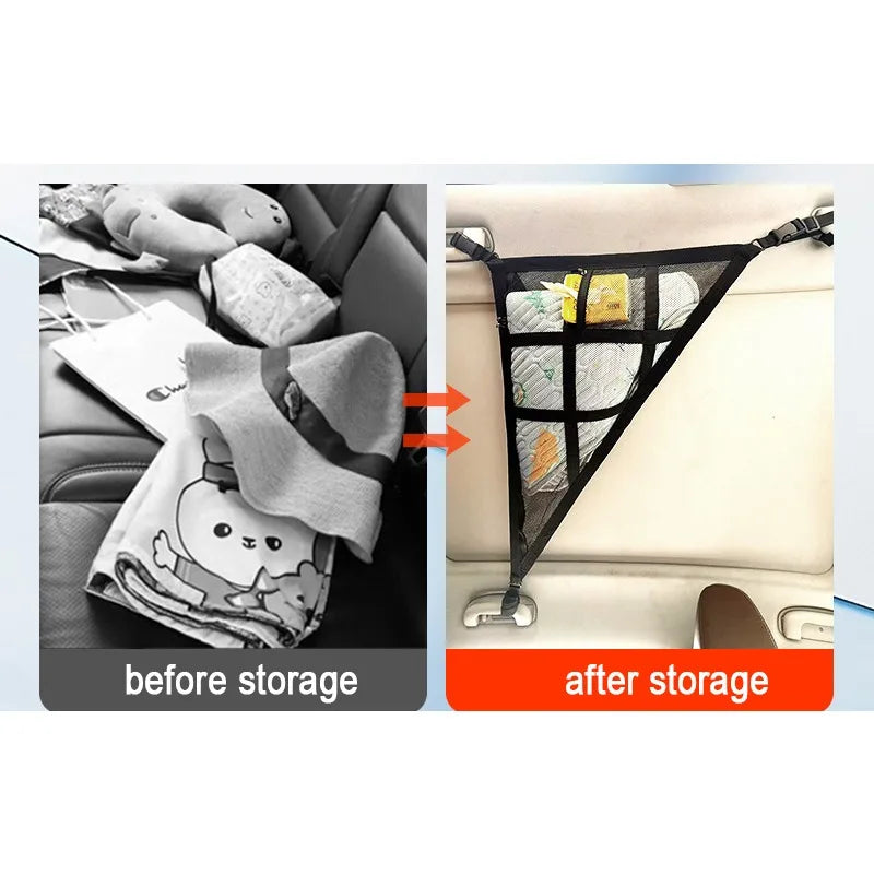 Car Roof Storage Net Mesh Cargo Organizer Bag, Triangular Hanging, 80x53cm or 90x65cm