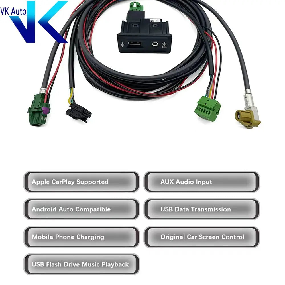CarPlay USB AUX switch adapter for VW MIB2 MDI/AMI, fits Golf 7 MK7 Passat B8