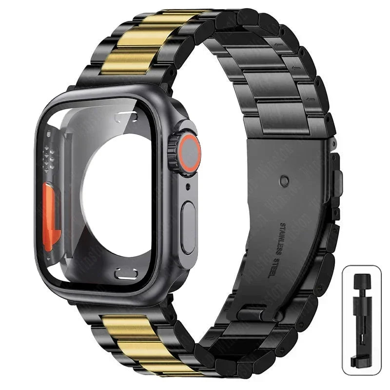 Change to Ultra Case+Band For Apple Watch 46mm 42mm 44 45mm Metal Stainless Steel strap for iWatch series Series 10 9 8 7 6 SE 5