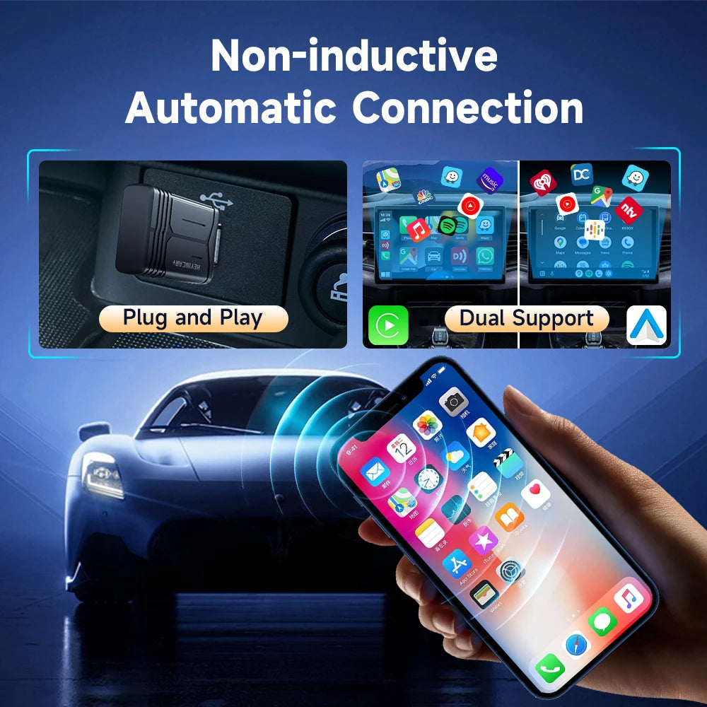 HEYINCAR Baidu Carlife to Carplay Wireless Adapter Auto Connect, Supports Online Music, Map Navigation