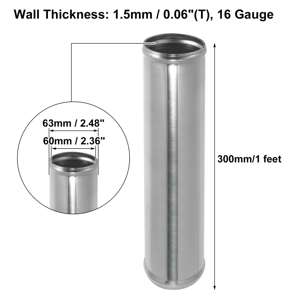 uxcell Aluminum Intercooler Pipe Straight Tube 300mm Length, OD 38mm (ID 33mm)