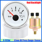 52mm Oil Pressure Gauge with Alarm Red LED 0-5 Bar 0-10Bar Oil Press Meter+Sensor 1/8NPT for Auto Car Marine Yacht 12V24V Custom