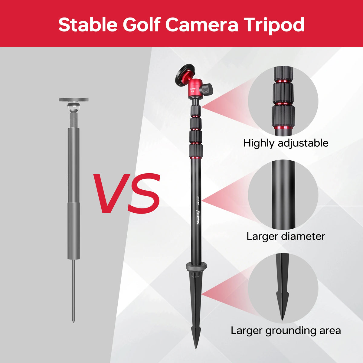 Manbily GF-M25 Golf Tripod Monopod Stand with Magnetic Phone Holder, White