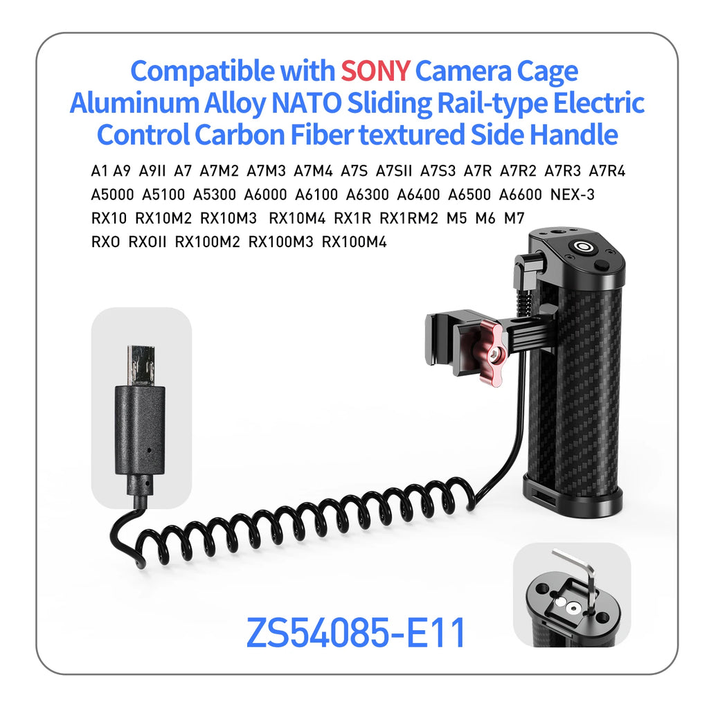 DSLR Camera Cage Side Handle Grip With Trigger Shutter Control Cable for Sony Canon Nikon Camera Carbon Fiber Top Hand Grip
