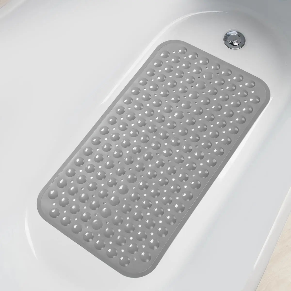 1pc PVC Non-Slip Bath Mat with Suction Cups & Drain Holes 15*27.6in/38*70cm- Fast Draining Shower Mat Bathtub Mat Bathroom Mat