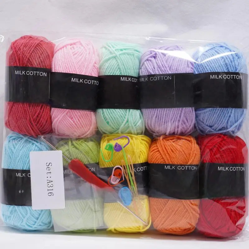 10Pcs 500g 4Ply Milk Cotton Yarn for Knitting Crochet, Wool Cotton Yarn DIY Material Pack for Hand-Knitted Sweaters, Bags, Dolls