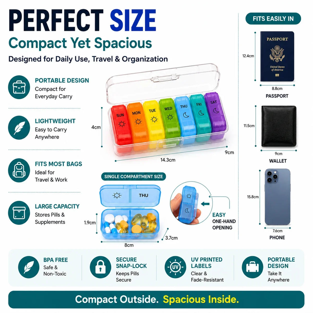 1 Set 7 Days Weekly Pill Case Pillbox  Medicine Tablet Box Portable Travel Drugs Storage Organizer Secret Compartments Pill Box