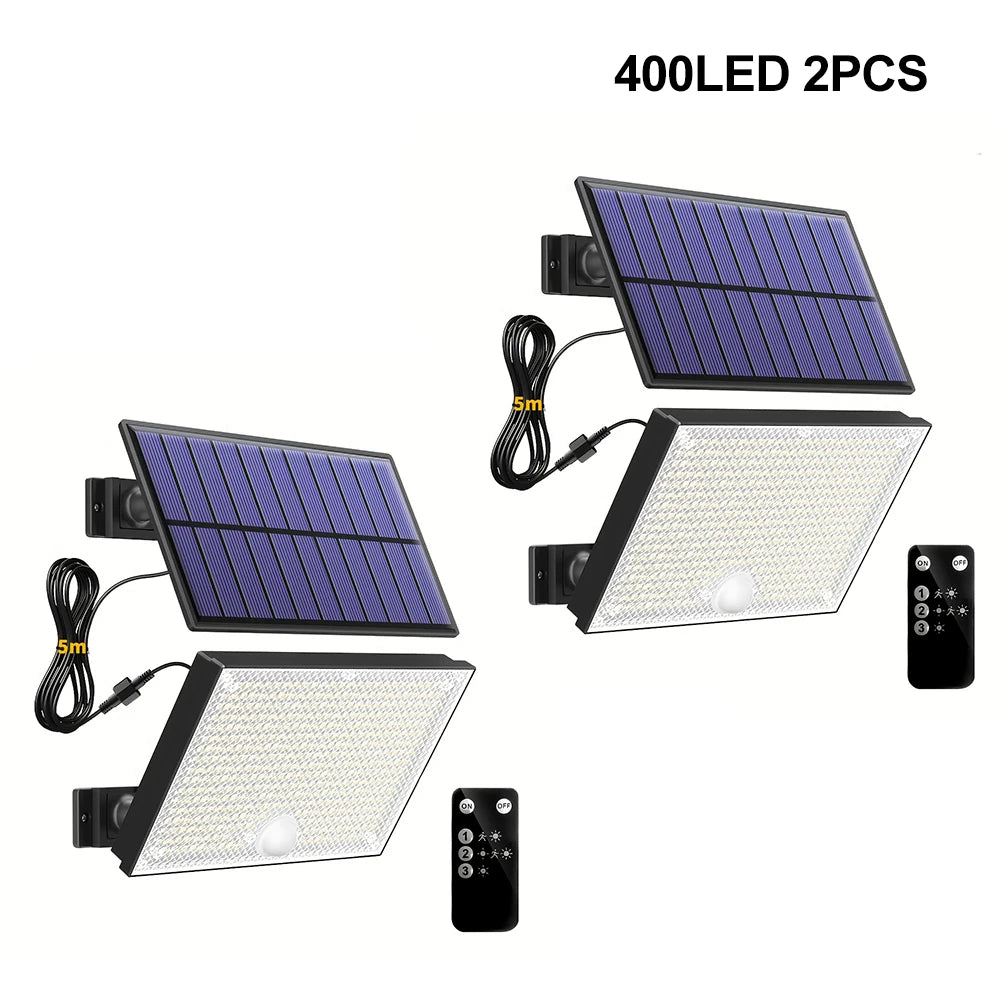 400 LED Solar Lights Outdoor 3 Modes Motion Sensor LED Solar Spotlight Waterproof Solar Powered Wall Light Garden Garage Yard