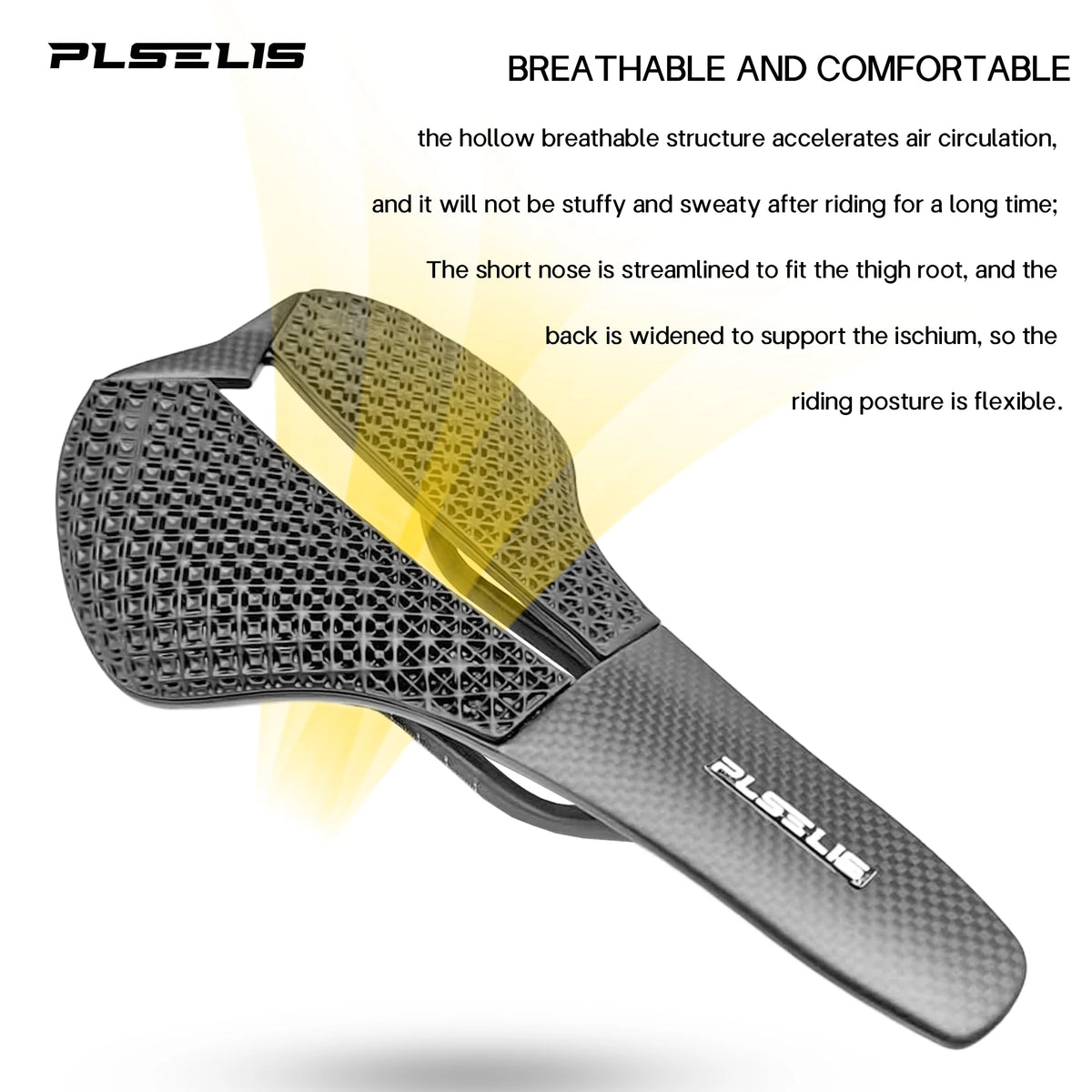 Plselis Road Bicycle Saddle High-Strength Carbon Fiber 3D Printed Counterweight Lightweight 130g Bike Cushion Riding Accessory