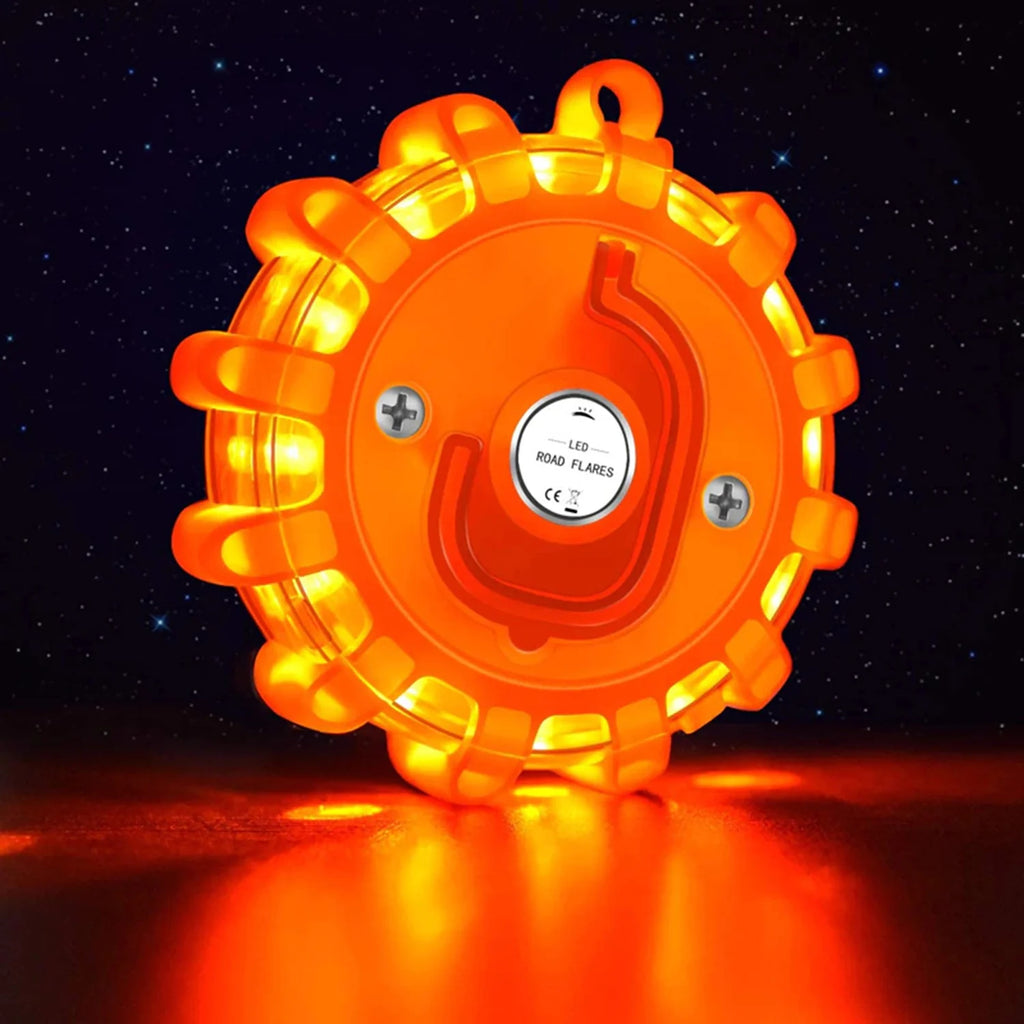 3pcs LED Road Flare Car Emergency Lights Roadside Safety Beacon Disc Flashing Warning Flare Kits with Magnetic Base Storage Bags