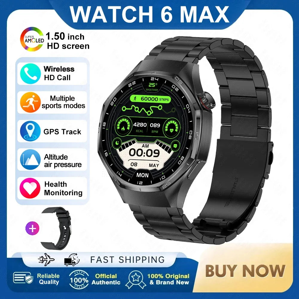 2026 New Watch 6 Max Smart Watch Men GPS Altitude Air Pressure Heart Rate Health Monitoring Bluetooth Call Business Smartwatch