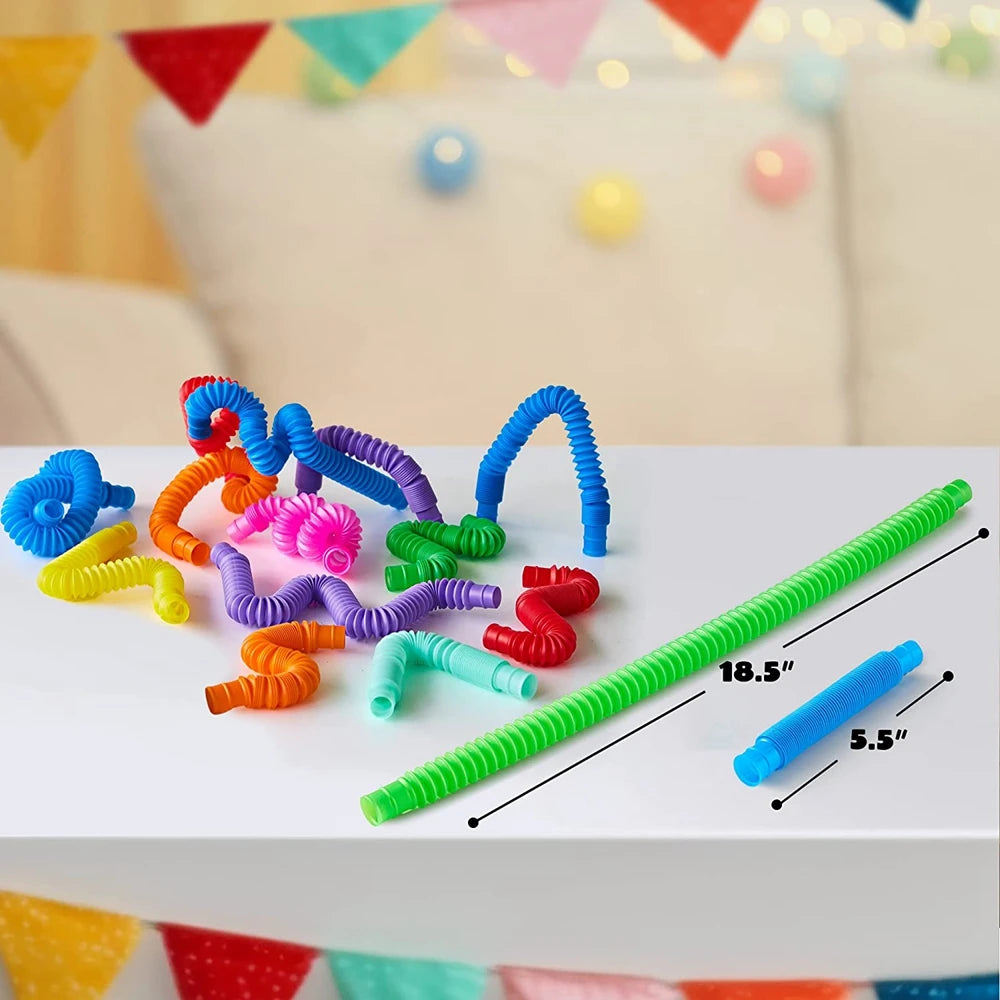 8PCS Pop Tubes Sensory Toys Stress Relief for Kids Top ADHD Autism Fidget Toddler Travel Toy Gifts Idea Unique Boys Girls
