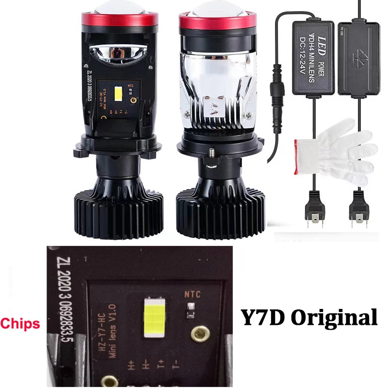 Y7D 120W H4 Headlights Car H4 LED Mini Projector Lens 6000K High Low Beam Turbo Fan Auto LED H4 Lamp LHD RHD 12V 24V