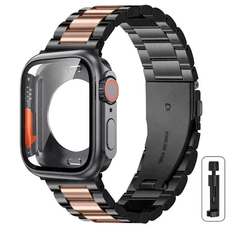 Change to Ultra Case+Band For Apple Watch 46mm 42mm 44 45mm Metal Stainless Steel strap for iWatch series Series 10 9 8 7 6 SE 5