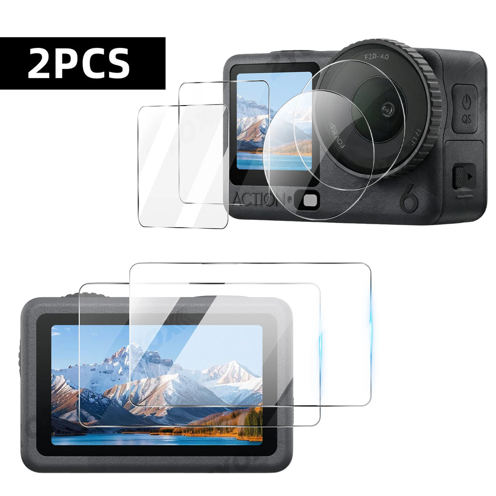 9H Glass for DJI Osmo Action 6 5 Pro, Screen & Lens Protector Clear Ultra-HD Tempered Glass Anti-scratch Film Accessories