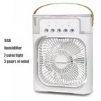 Portable 3-in-1 humidifier fan, mini USB fan, LED night light function, water mist humidification, family fun