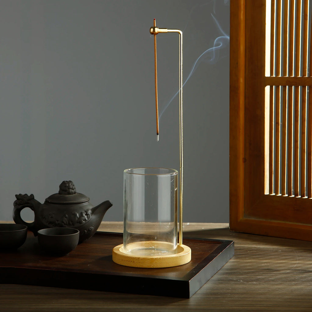 Glass Mountain Incense Holder for Sticks Incense Sticks Holder with Cord Lock Anti-Ash Flying Incense Burner with Ash Catcher