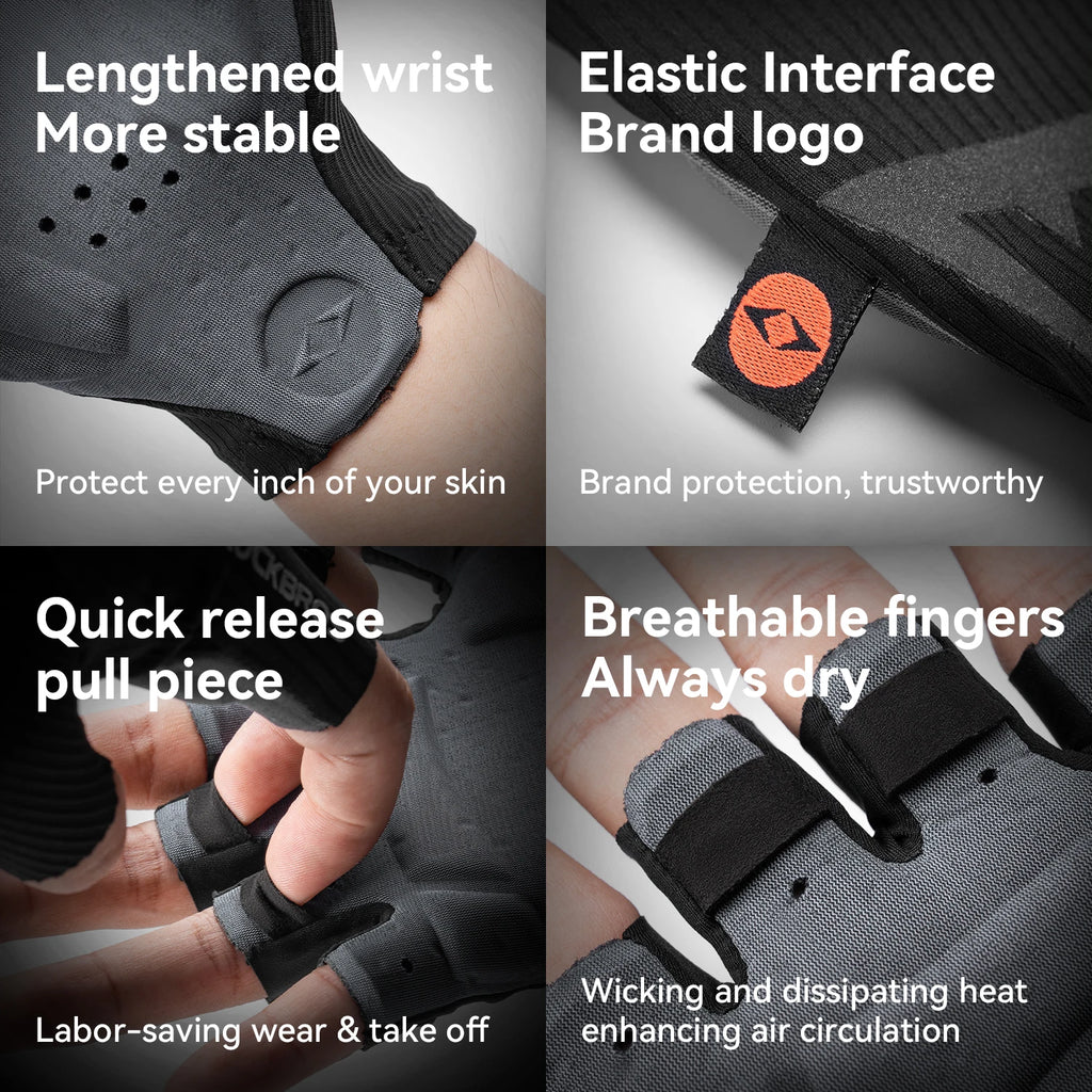 ROCKBROS Summer Cycling Gloves Lightweight Elastic Breathable Half Finger Gloves High Density Cushion Palm Pad Cycling Gloves