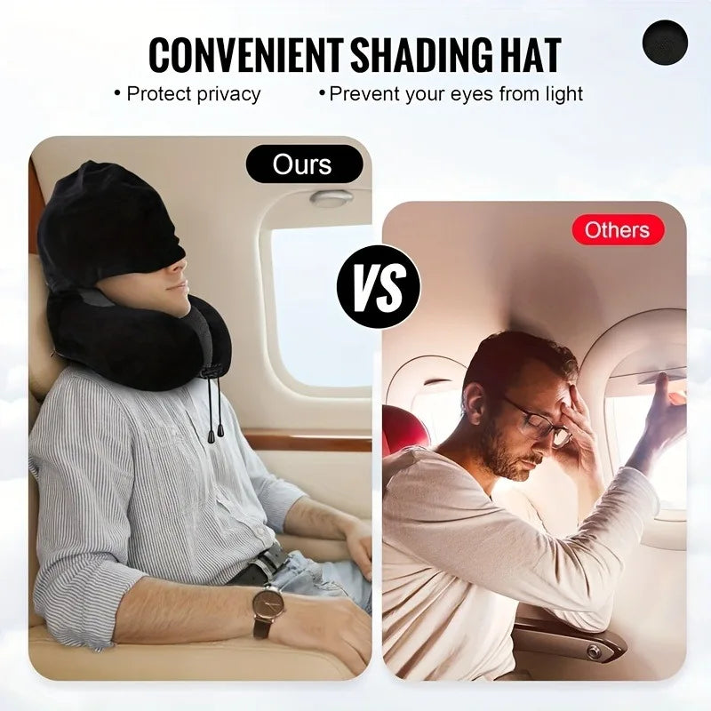 Hooded U-Shaped Travel Neck Pillow, Memory Foam, Removable Washable Cover, 27x27x14cm