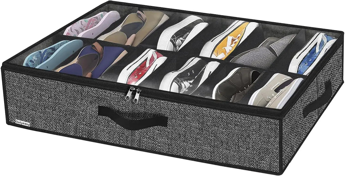 1 Piece Under Bed Shoe Storage Organizer, can accommodate 12 to 16 pairs of shoes, with transparent window, breathable, foldable