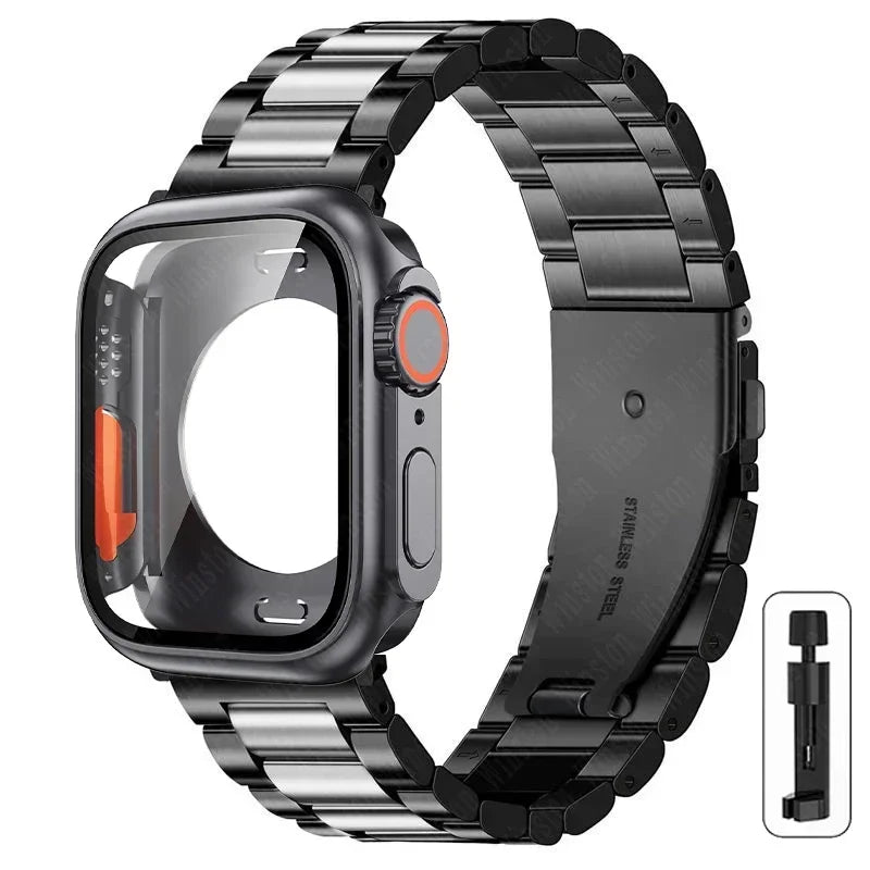 Change to Ultra Case+Band For Apple Watch 46mm 42mm 44 45mm Metal Stainless Steel strap for iWatch series Series 10 9 8 7 6 SE 5