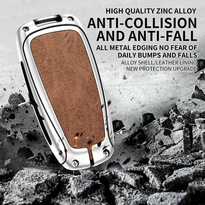 Metal Leather Car Key Case Cover Protector For Ford Raptor F150 Explorer Mustang Fusion Escape F250 F350 F450 RAPTOR Auto Parts