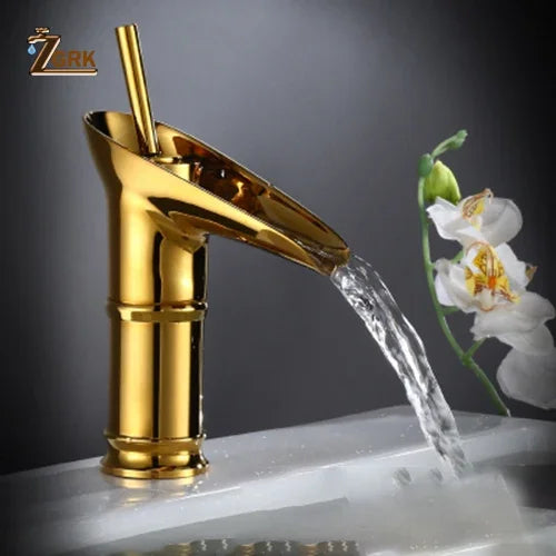 Classic Basin Faucet Antique Style Waterfall Bathroom Faucet Hot and Cold Faucet Bronze Single Hole Goblet Type Water Tap