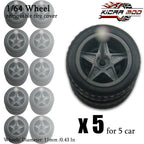 1/64 Wheels with Detachable Rubber Tires Electroplated Color for Toy Model Diecast Cars Refiting Parts for Hotwheels (5 sets)