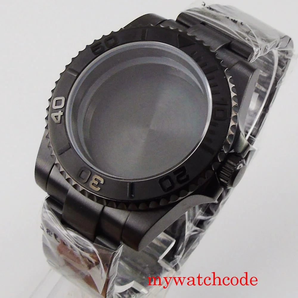 PVD Black 40mm Watch Case for NH34 NH35 NH36 NH70 NH72 Jubilee Steel Bracelet Sapphire Crystal