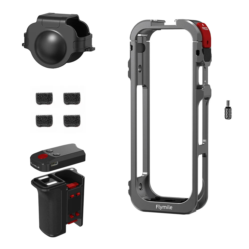 Flymile X5 Cage Metal Protective Case for Insta360 X5 Accessories Camera Aluminum Alloy Frame Cage with Silicone Lens Cover