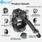 BEXIN New Hollow Video Hydraulic Head -80°+90° Double Panoramic Structure CNC Lightweight Compact Fluid Video Head for Tripod