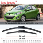 Front Rear Wiper Blades Set For Mazda 2 MK2 DE 2007 - 2014 Mazda2 Demio MK3 Accessories Windscreen Windshield Brushes 2008 2013