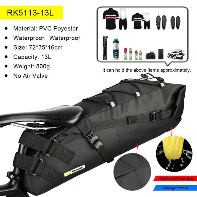 Rhinowalk Waterproof Bike Saddle Bag Large Capacity Bicycle Saddle Pannier Bag Cycling Foldable Tail Rear Bag MTB Road Bike